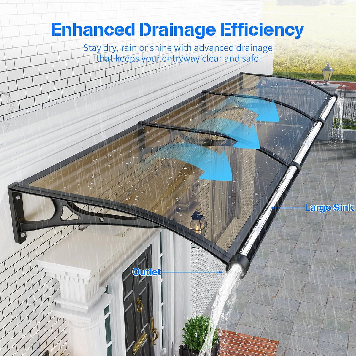 Door Canopy Awning 100x80cm Polycarbonate Aluminium UV Rain Snow Protection