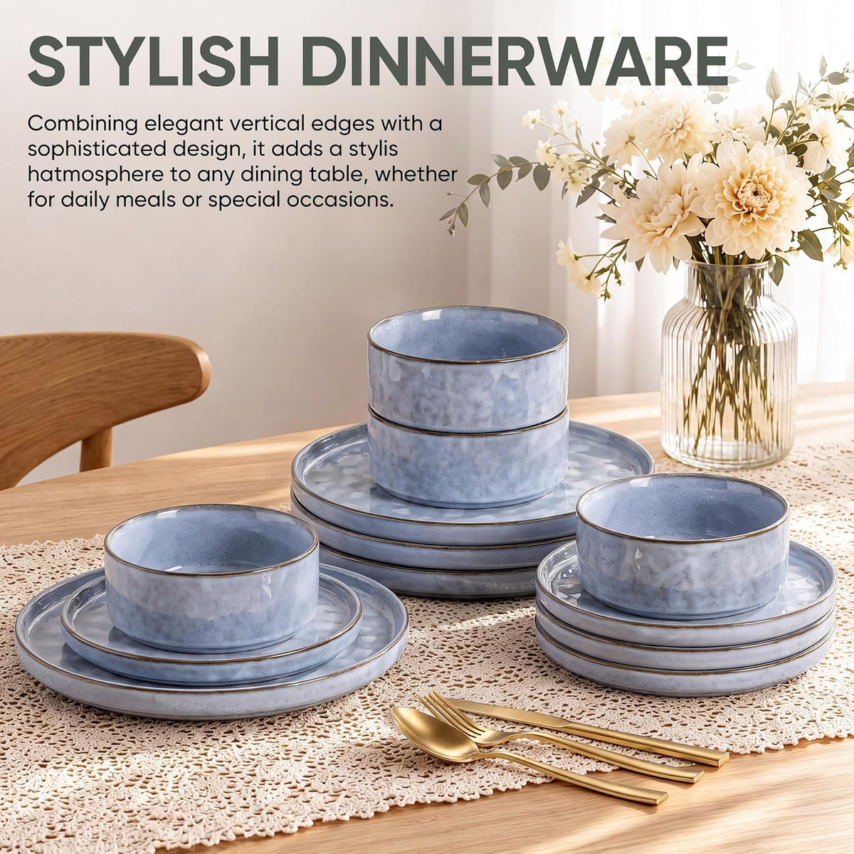 Dinner Set 18 Piece Dinnerware Plates Bowls Grayish Blue Tableware HaWare