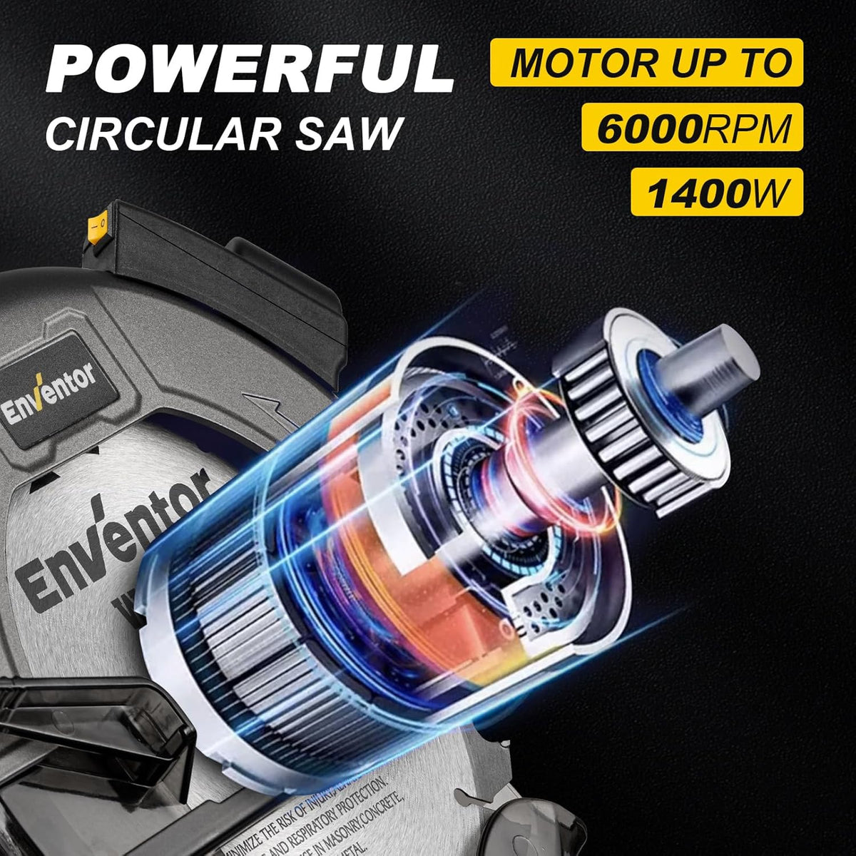 Circular Saw 1400W 185mm 6000RPM Laser Guide 24T Blade Electric Enventor Wood