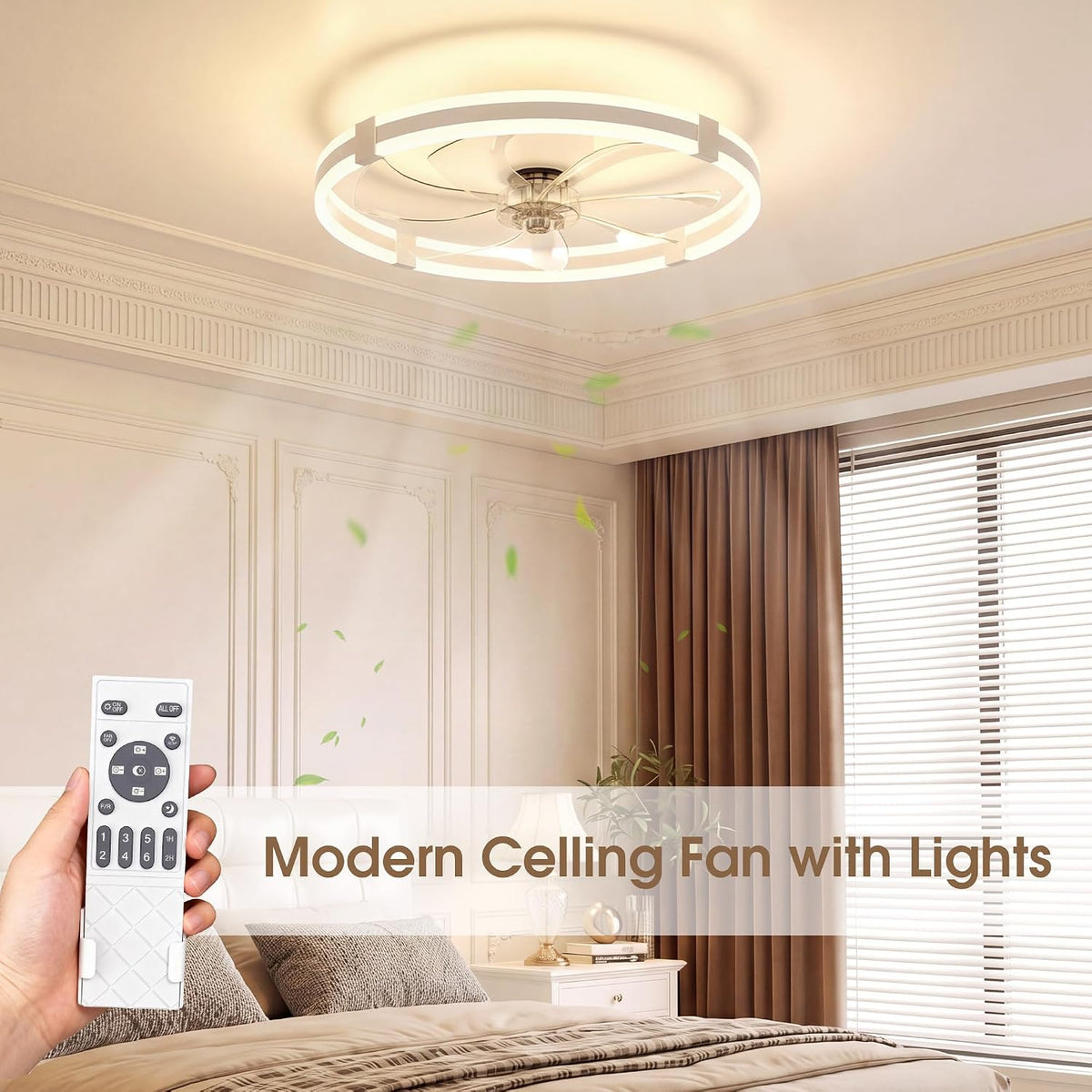 Ceiling Fan with Light 60cm White Remote Control Modern Ceiling Fan NIORSUN