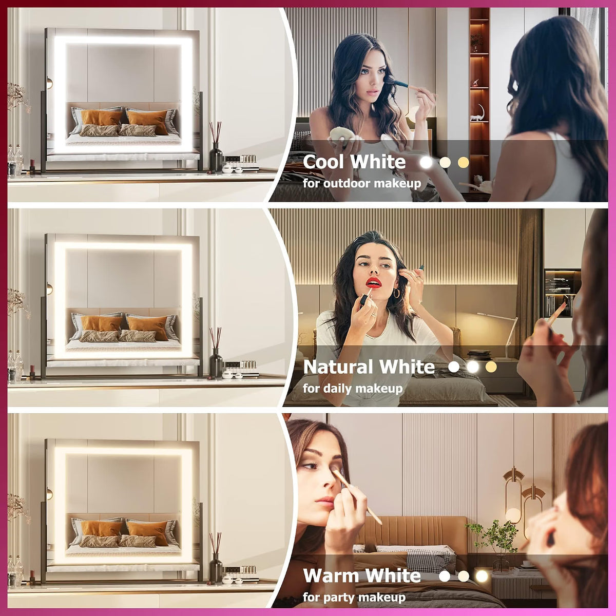 Vanity Mirror 58x48cm LED Lights 10X Magnification 3 Colour Dimmable Hasipu Black