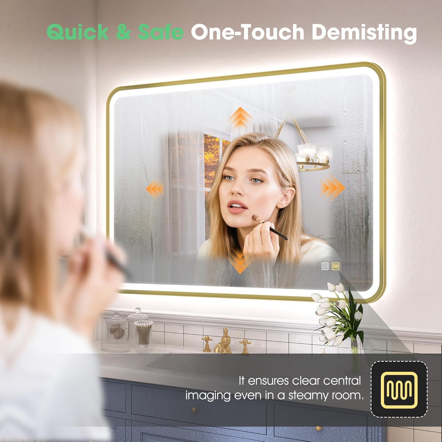 Bathroom LED Mirror 80x60 Gold Frame Anti Fog Dimmable IP44 S'bagno
