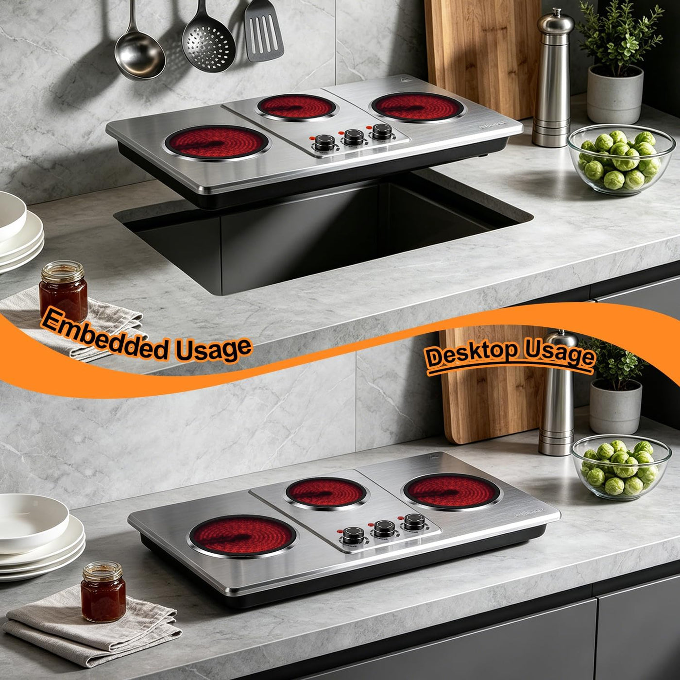 Electric Hob 2700W Infrared Triple Burner Portable Hot Plates Cooking CUSIMAX