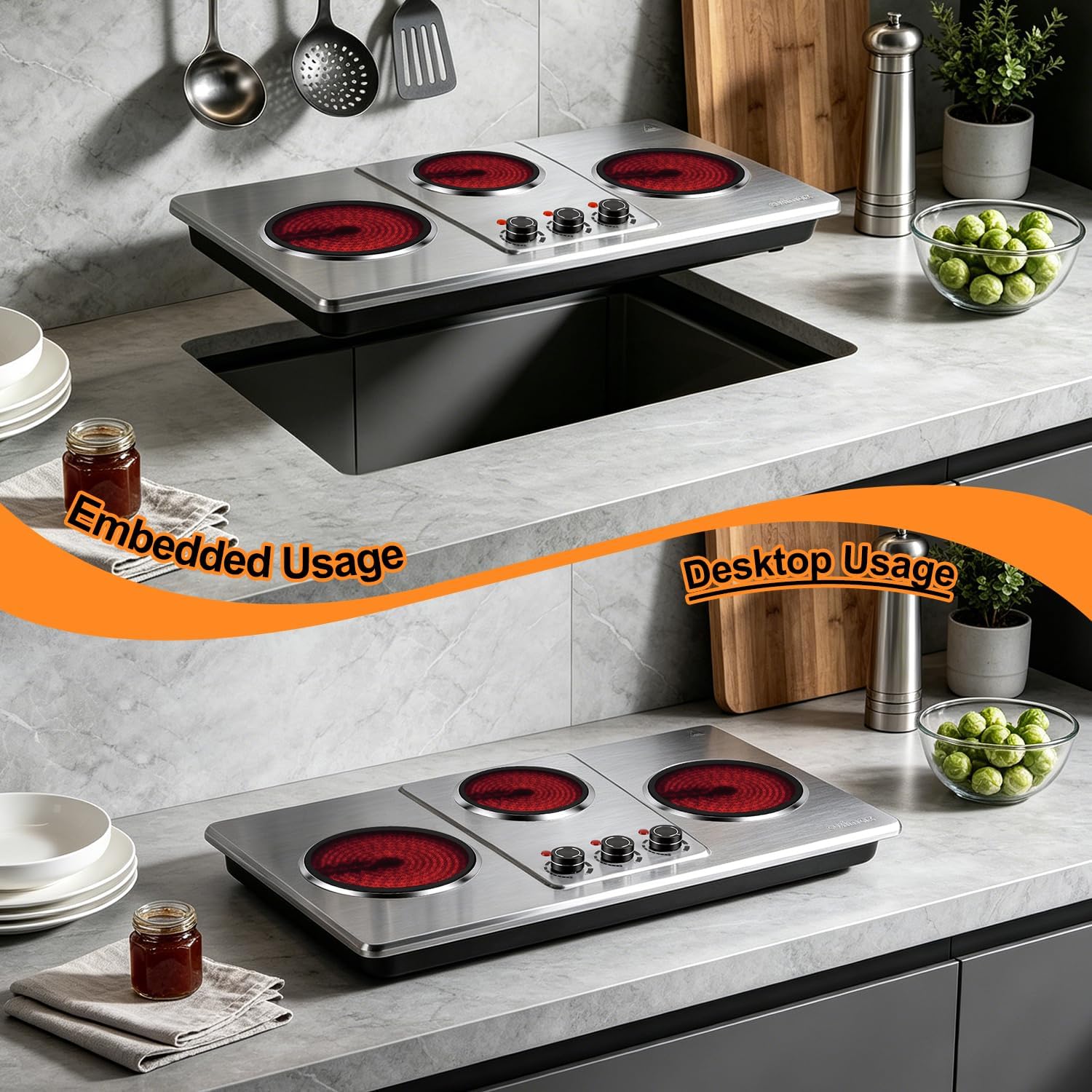 Electric Hob 2700W Infrared Triple Burner Portable Hot Plates Cooking CUSIMAX