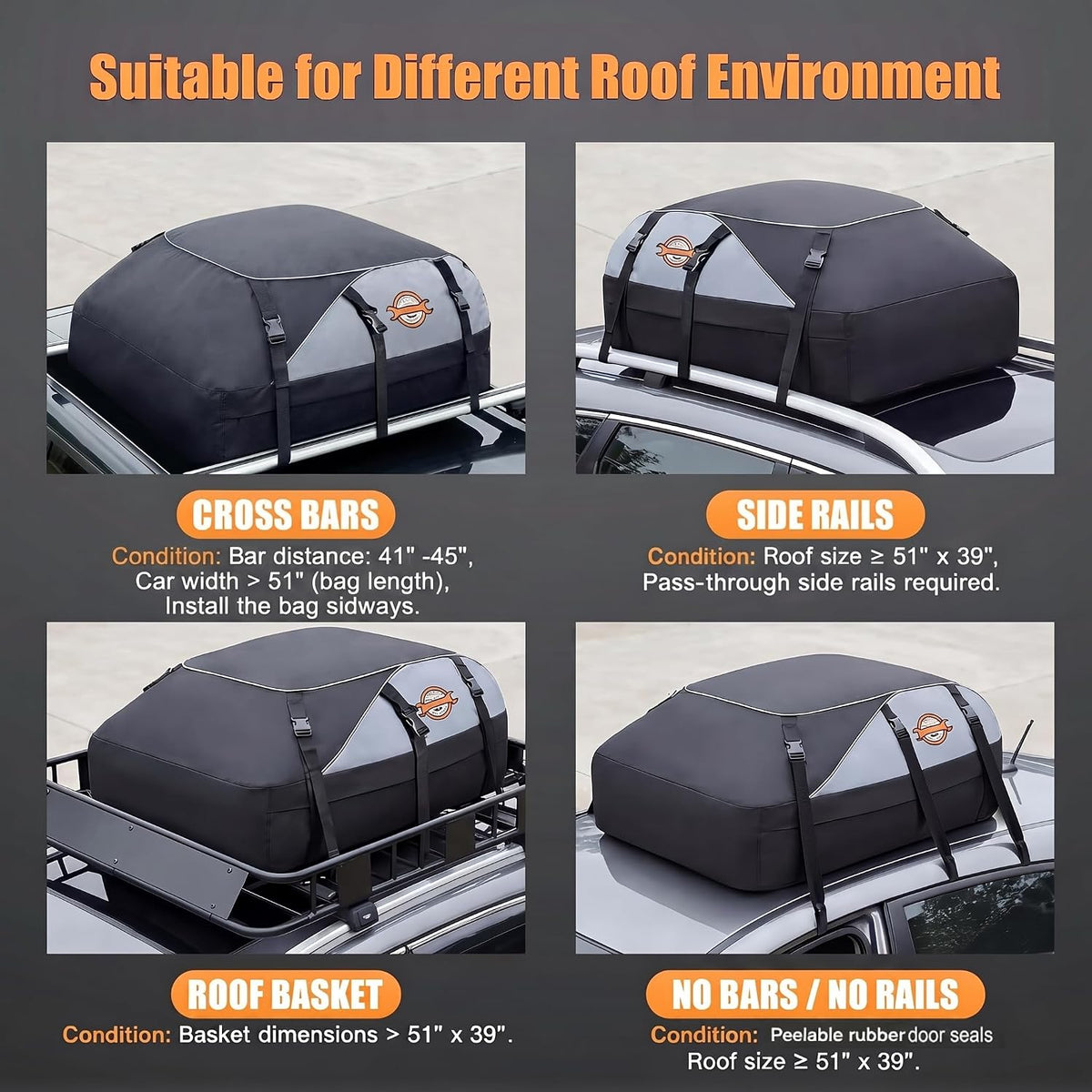 Car Roof Bag 20 Cu Ft Waterproof Cargo Carrier Door Hooks Sailnovo Rooftop Travel