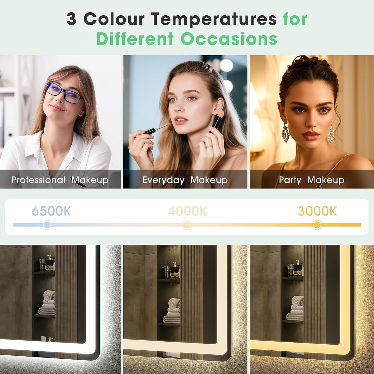 LED Bathroom Mirror 100x70cm Dimmable 3 Colour Demister IP44 S'bagno Frameless