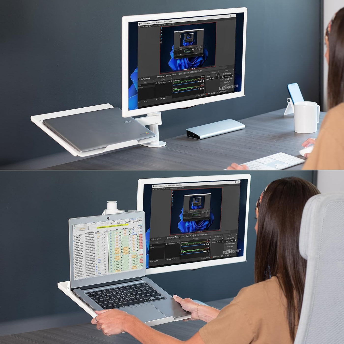 Monitor Laptop Desk Mount 13-32 Inch Adjustable Combo White VIVO