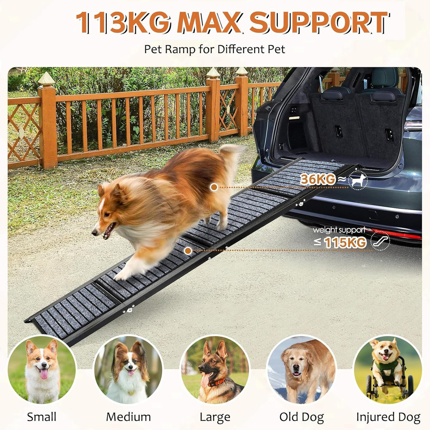 Dog Ramp 170cm Foldable Non Slip Car SUV Truck Ramp 113kg Large Dogs Portable
