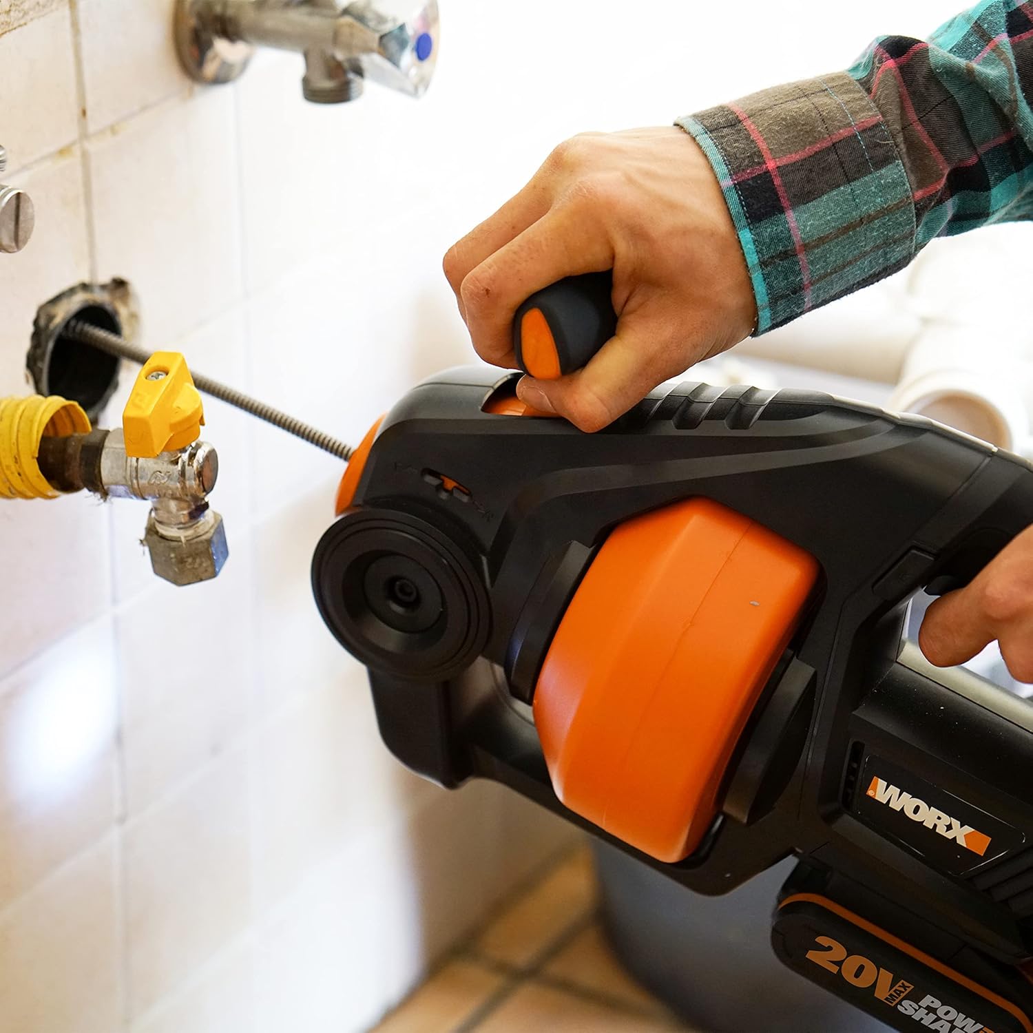 WORX Drain Auger Cordless 18V 7.6m Plumbing Snake With Battery Charger