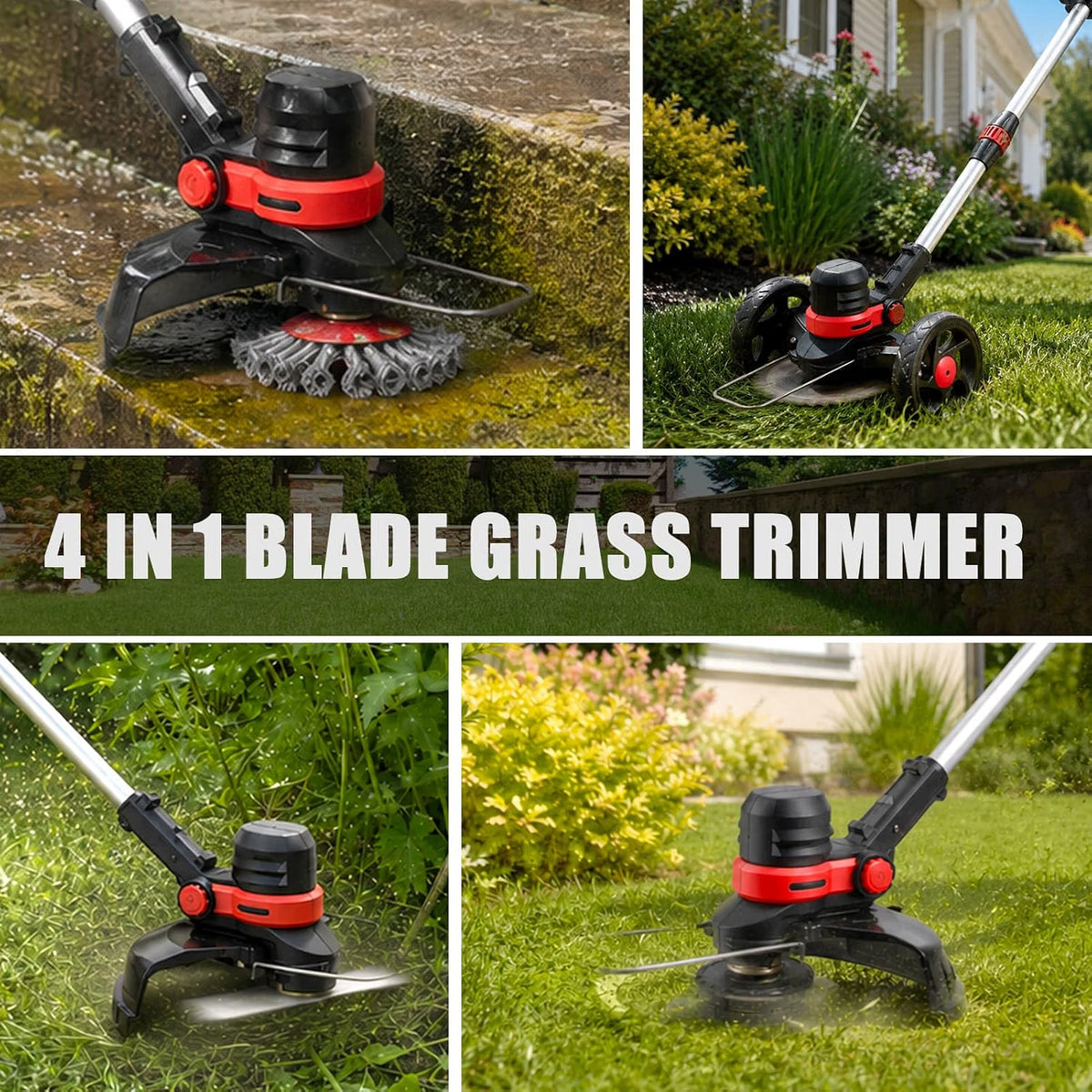 Cordless Strimmer 24V Brushless 30cm 2x4.0Ah Batteries Wheels Metal Blades Garden