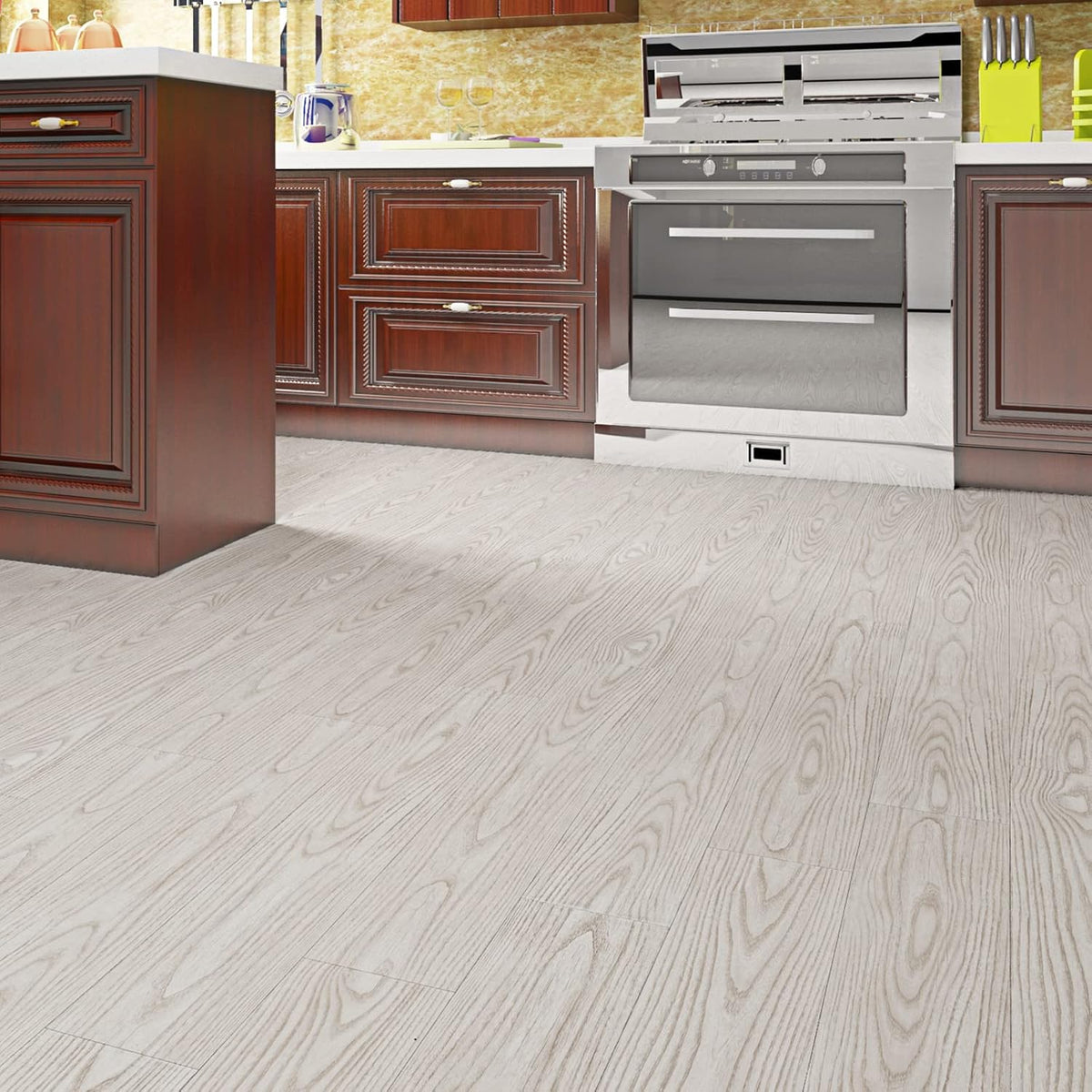 Peel Stick Floor Tiles 90x15cm White Wood Effect 32 Pack Waterproof Livelynine