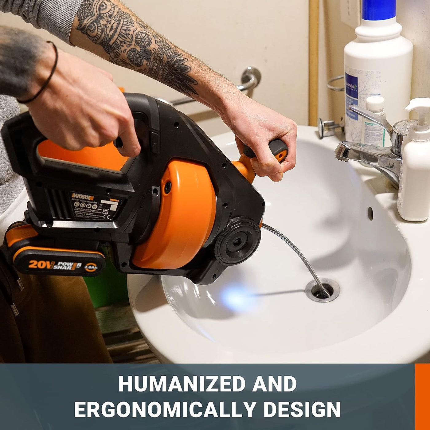 WORX Drain Auger Cordless 18V 7.6m Plumbing Snake With Battery Charger