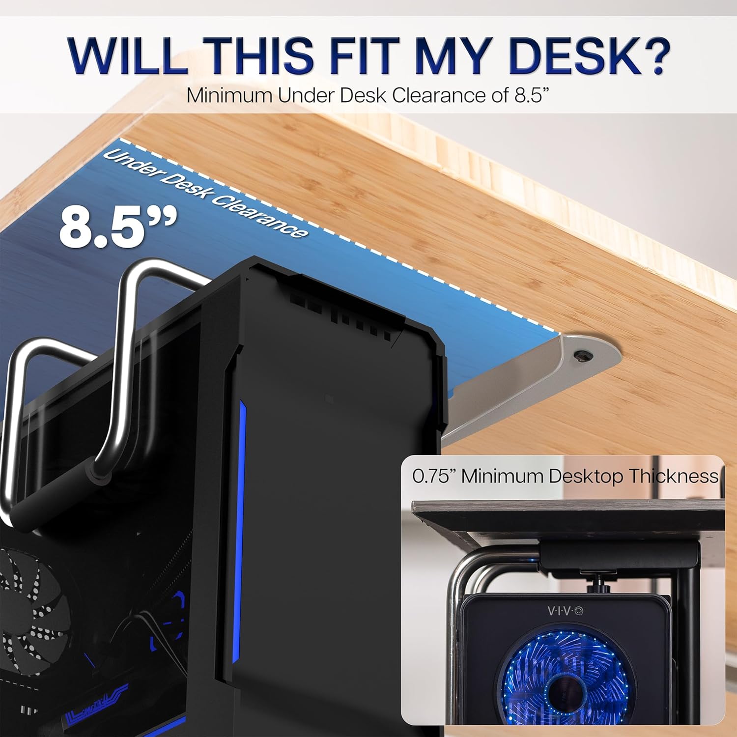 Under Desk PC Mount Heavy Duty Adjustable Computer Case Holder 66lbs VIVO