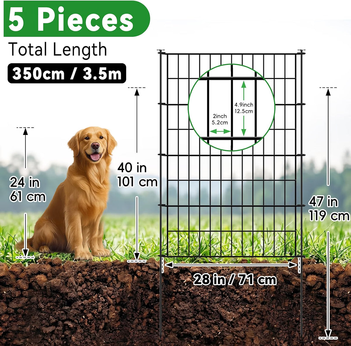 Decorative Metal Garden Fence 101cm x 3.5m 5 Panels Outdoor Border ARIFARO Black