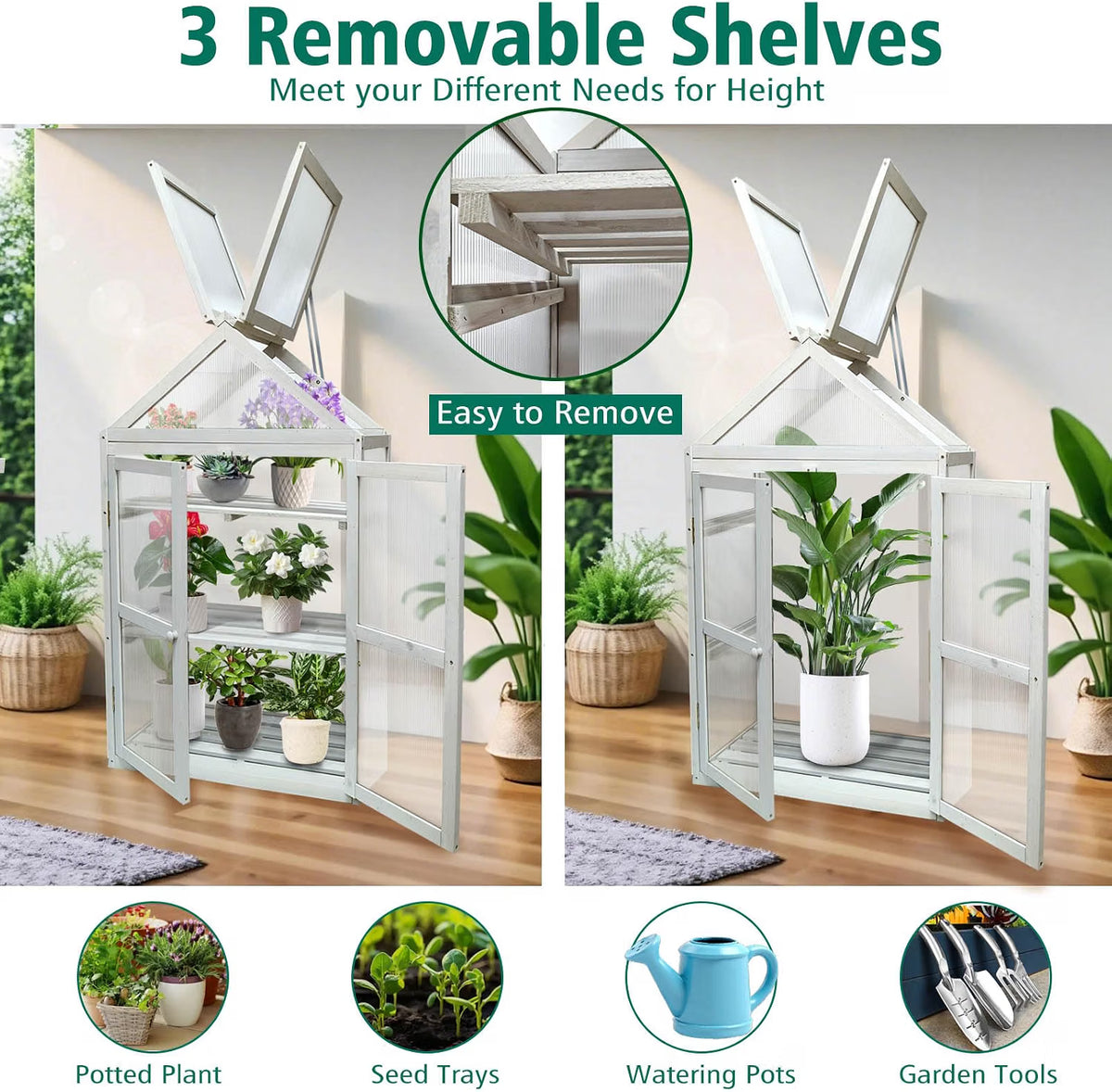 Wooden Greenhouse Cabinet 3 Tier Plant Stand Polycarbonate Panels Discoball Garden