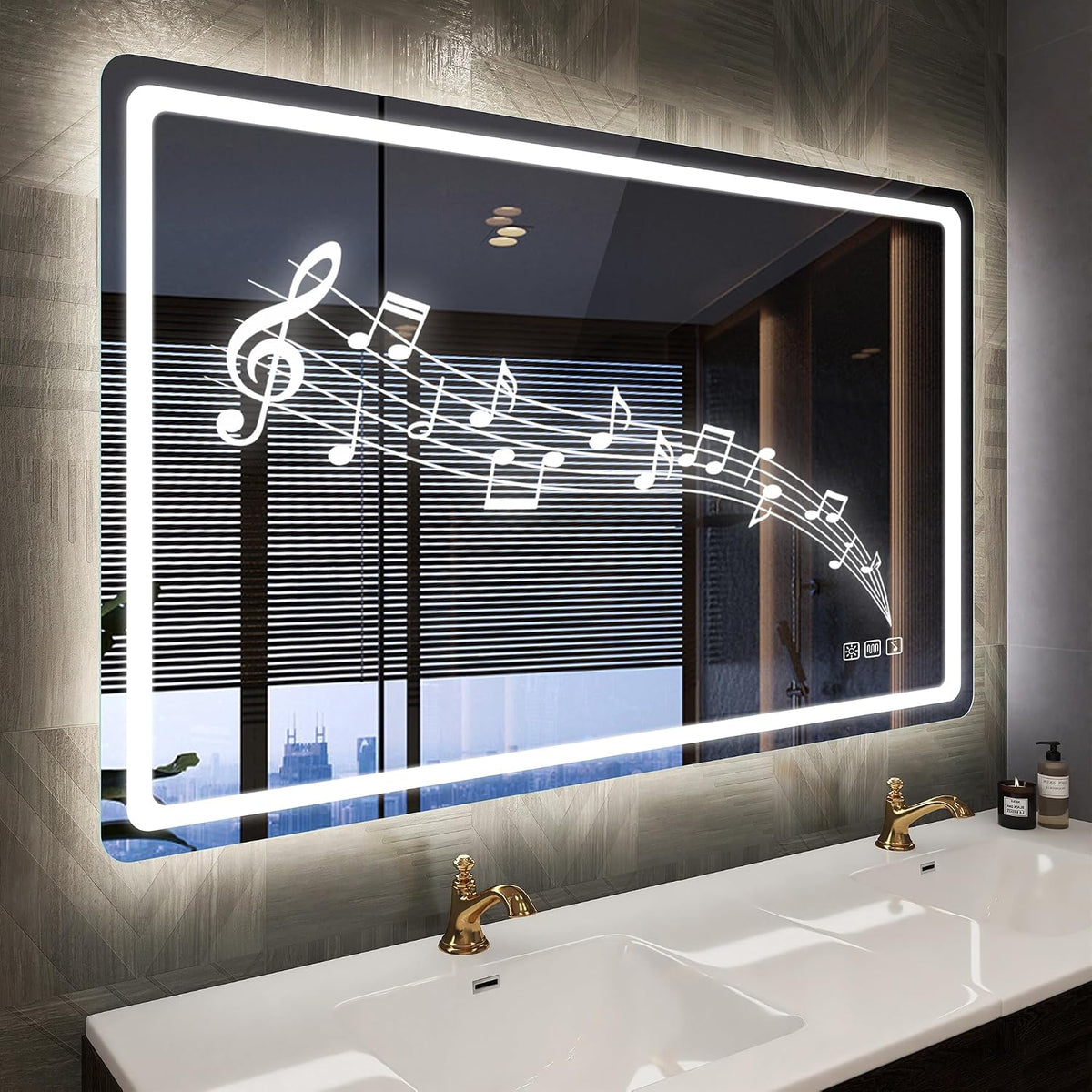 LED Bathroom Mirror 100x70cm Bluetooth Anti Fog Dimmable 3 Colour STARLEAD Vanity