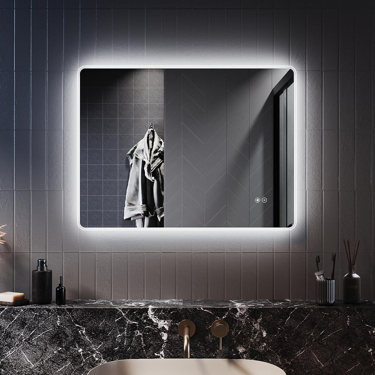 LED Bathroom Mirror 800x600mm Bluetooth Shaver Socket Illuminated ELEGANT Mirror