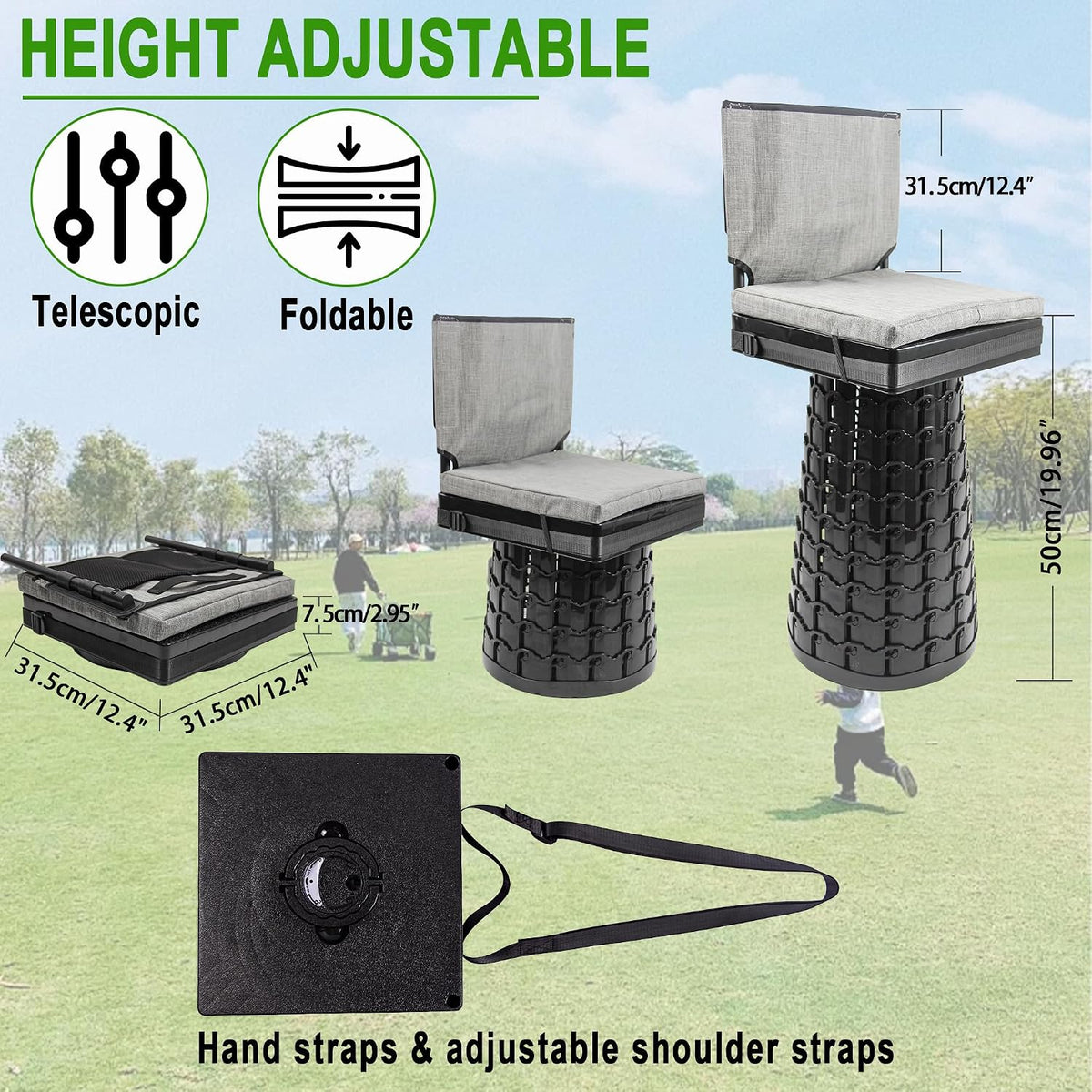 Collapsible Stool 1000lbs Folding Camping Chair Backrest Cushion ALEVMOOM 2026