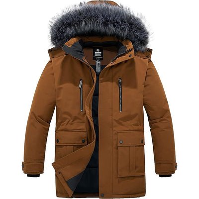Mens Long Puffer Jacket Winter Windproof Padded Coat Brown Size S Wantdo