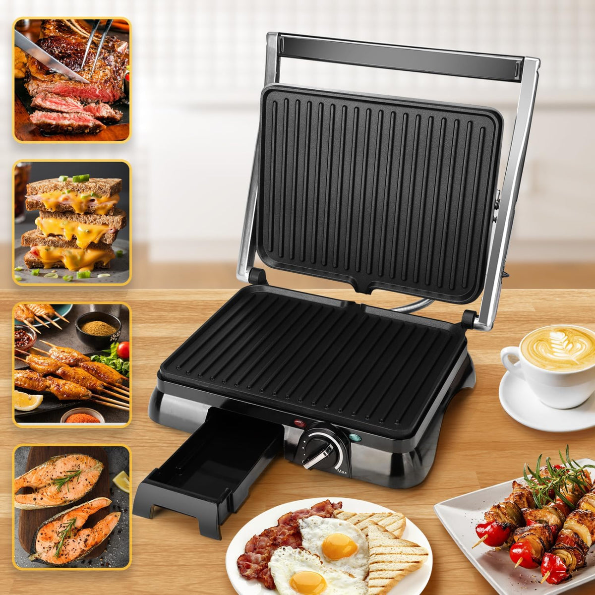 Panini Press 2000W Sandwich Toaster 180° Flat Open Large Grill Aigostar Electric
