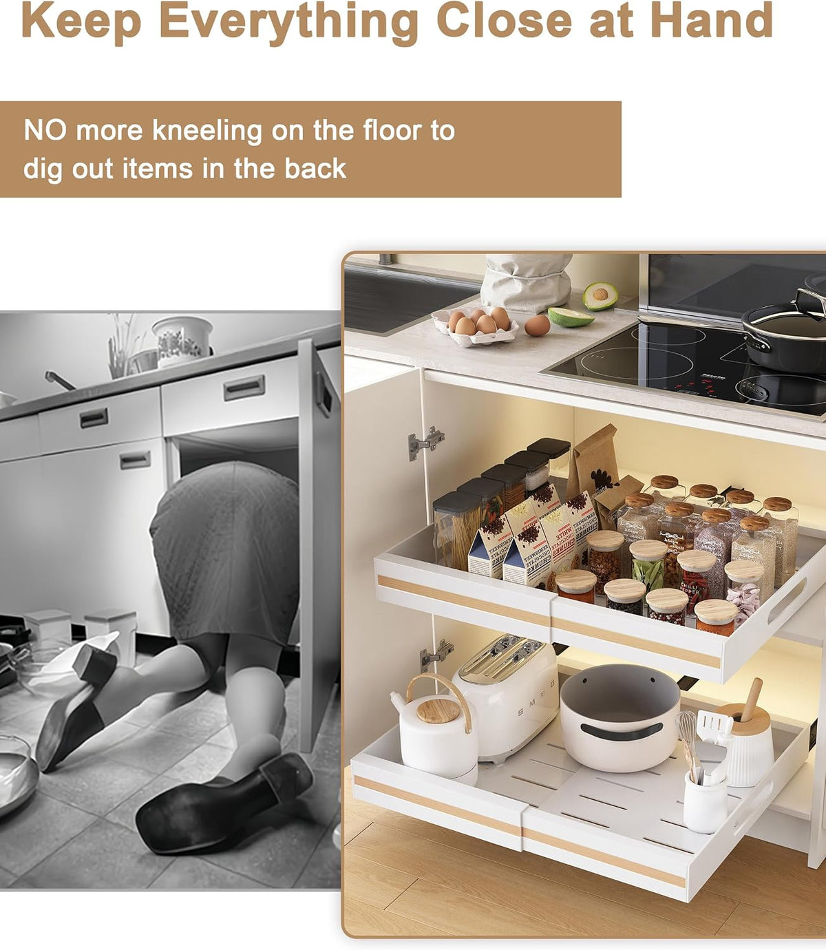 Pull Out Cabinet Organiser 2 Pack Expandable Cupboard Storage Shelves UMDONX