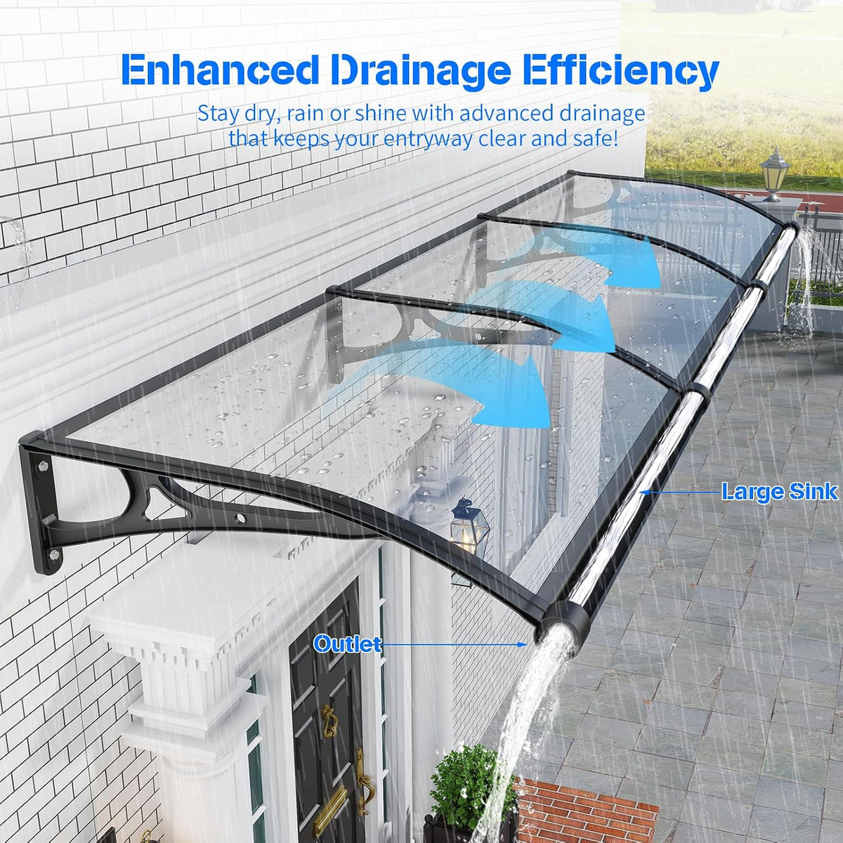 Door Canopy Awning 32 x 80 inch Polycarbonate Aluminium UV Rain Snow Protection