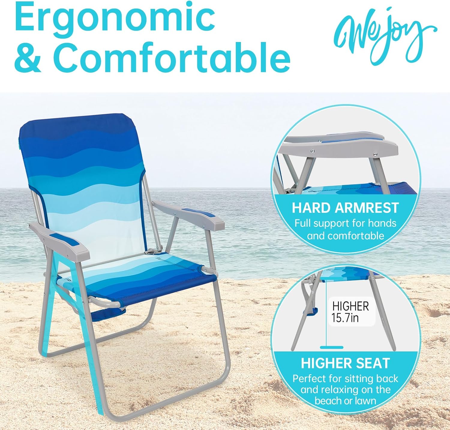 Folding Beach Chair Lightweight Portable High Back Armrest WEJOY
