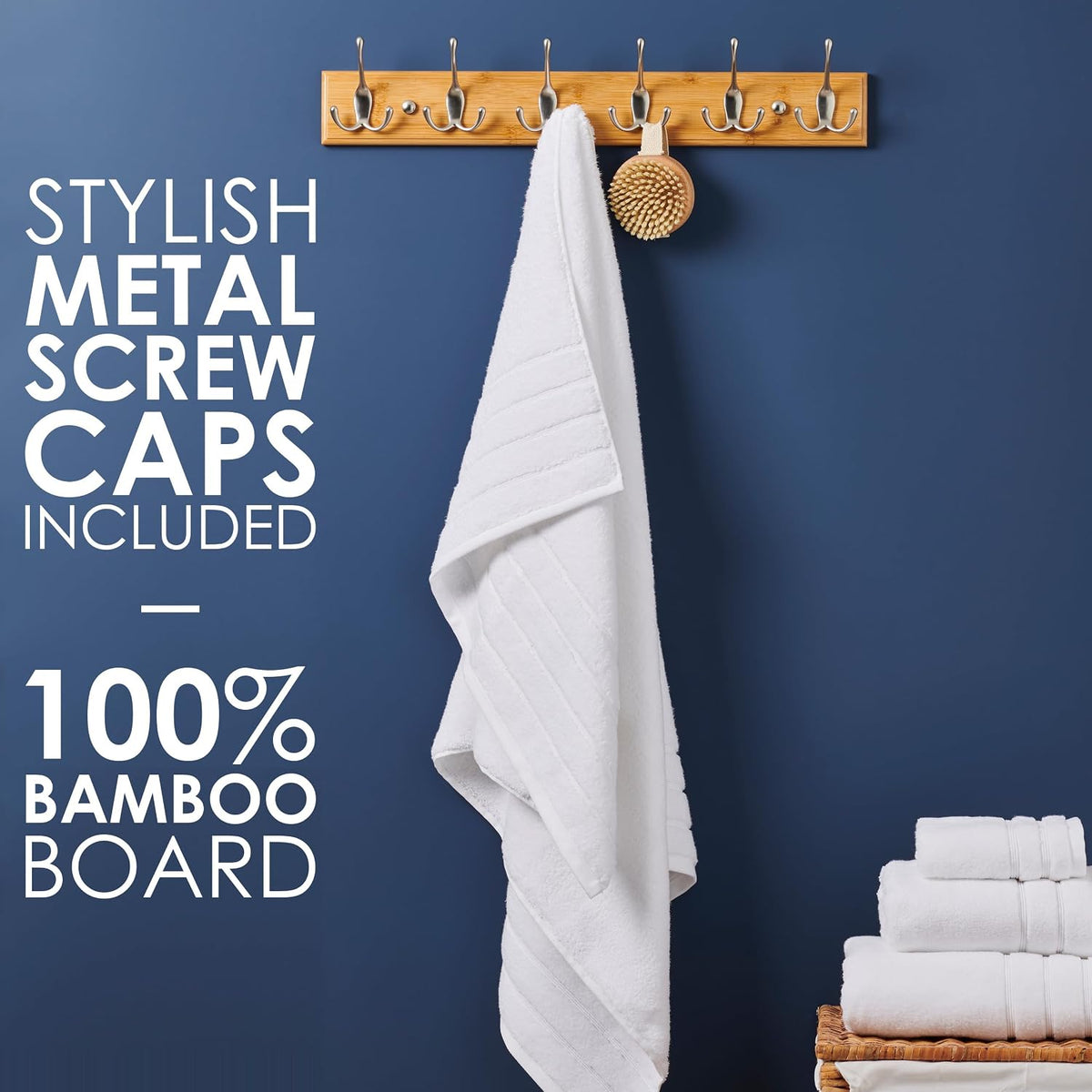 Wall Mounted Coat Rack 59cm Wooden 6 Matt Nickel Hooks Hallway Storage LARHN
