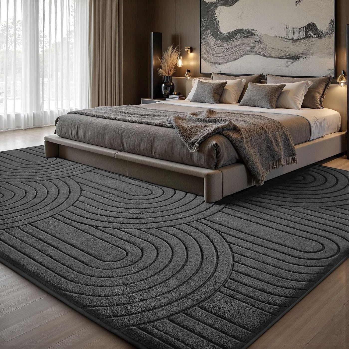 Large Washable Rug 240x300cm Grey Soft Living Room Bedroom Carpet Sour Lemon Home