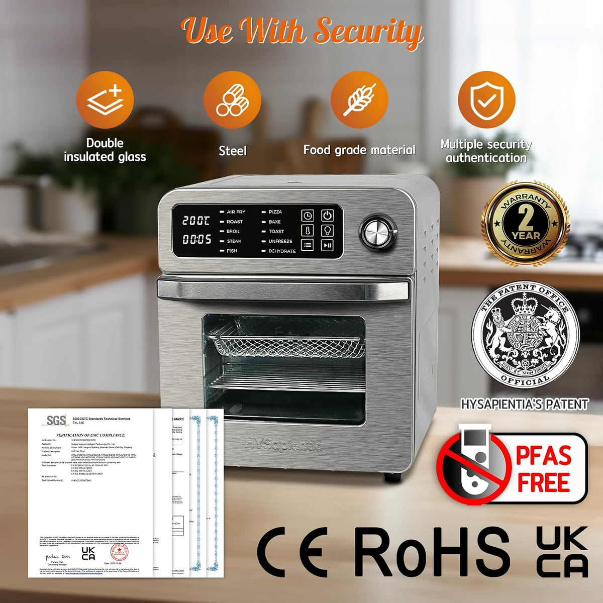 Air Fryer Oven 15L 1700W 10 in 1 Digital Toaster Convection Grill HYSapientia
