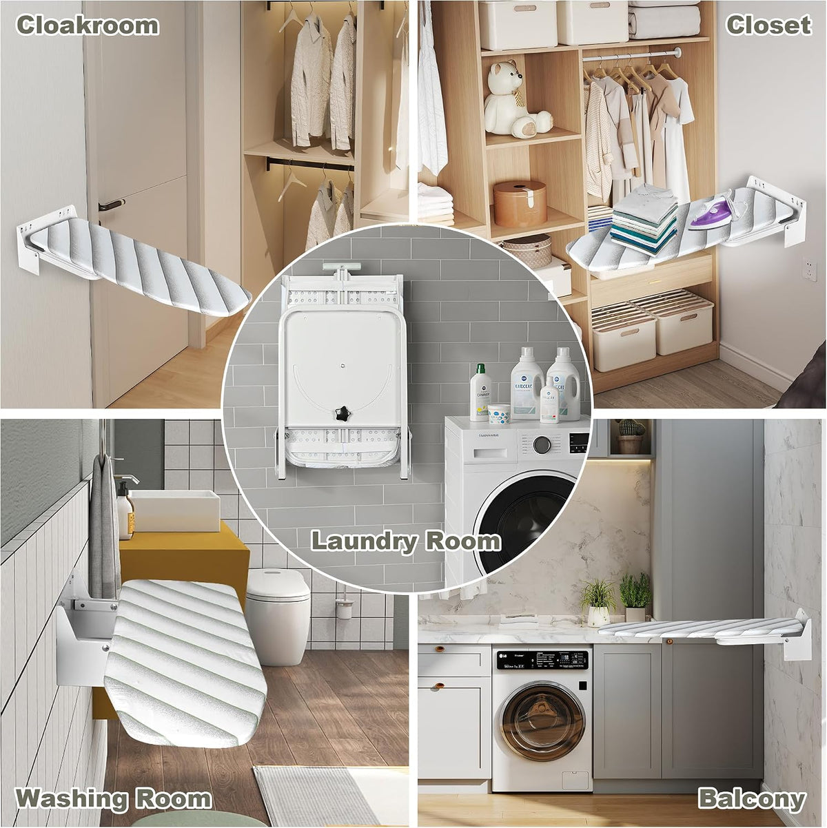 Wall Mounted Ironing Board 95x33cm Foldable 180 Degree Rotating Space Saving