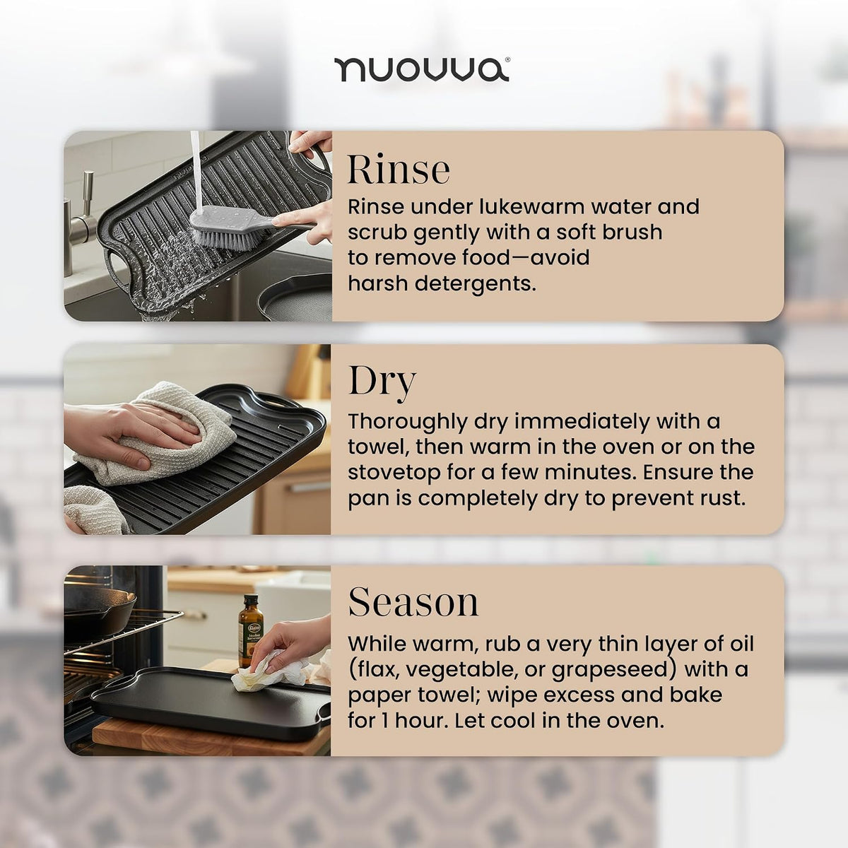 Cast Iron Griddle Pan 50x25cm Double Sided Pre Seasoned Gas Hob BBQ Grill nuovva
