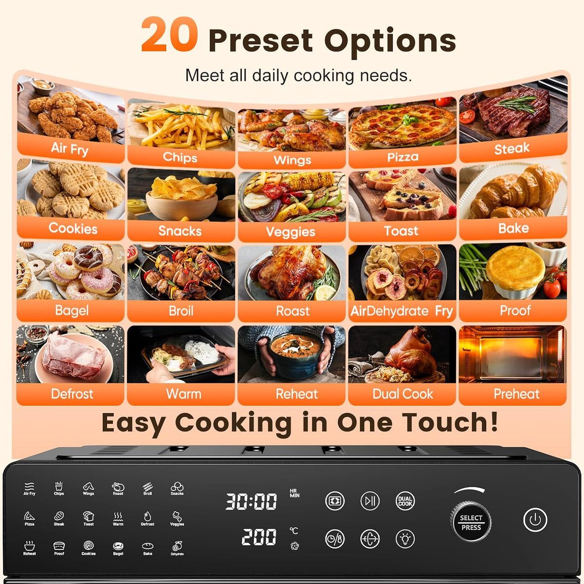Air Fryer Oven 30L 1800W 18 in 1 Rotisserie Dual Cook Digital Touch XXXL Cooker