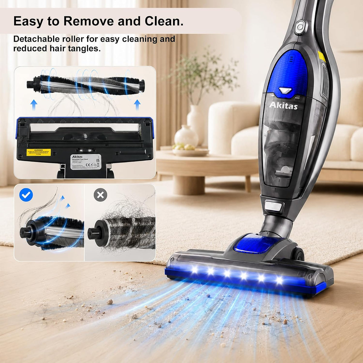Cordless Vacuum Cleaner 2 in 1 Stick Handheld Auto Dock Pet Hair Akitas U10