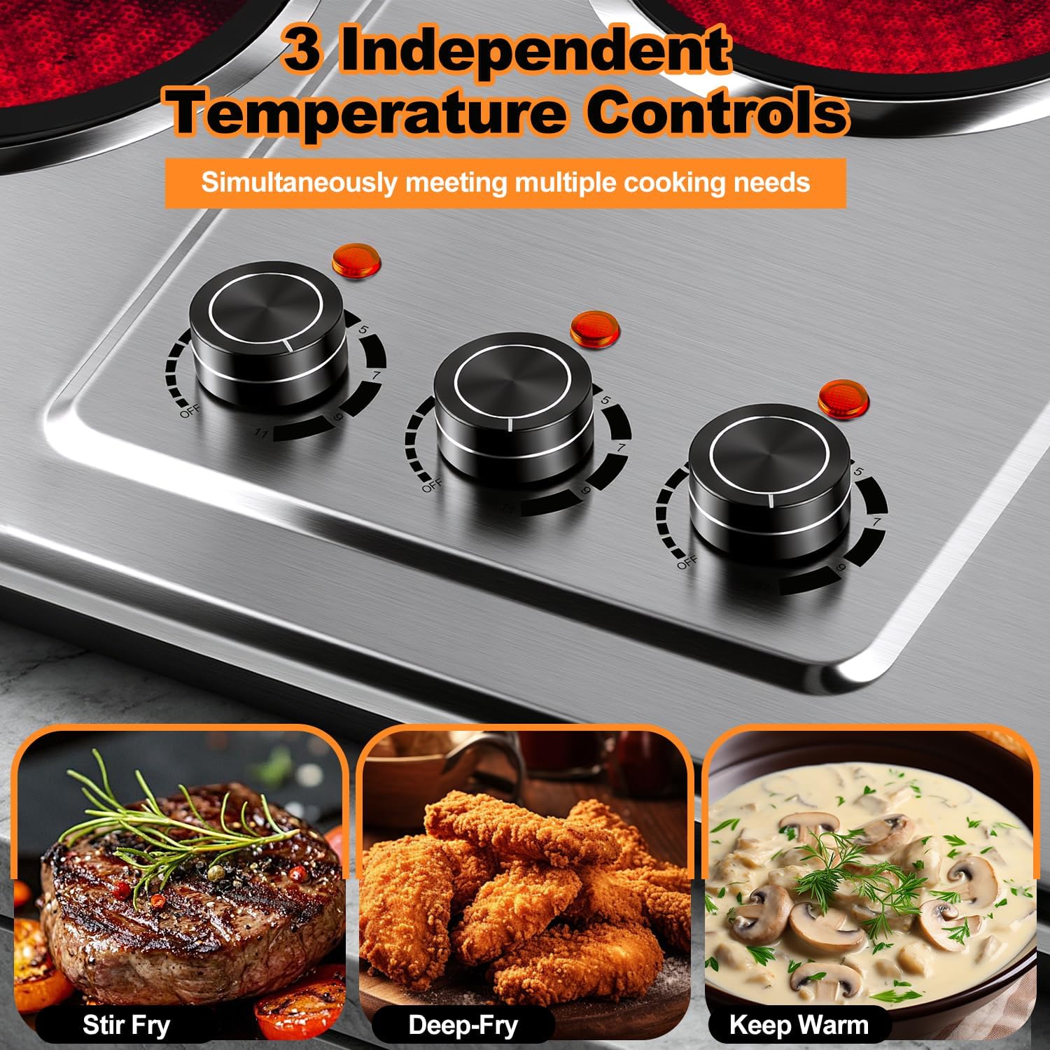 Electric Hob 2700W Infrared Triple Burner Portable Hot Plates Cooking CUSIMAX
