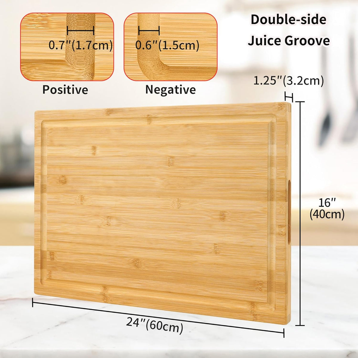Bamboo Chopping Board 60x40x3.2cm Extra Large Thick Kitchen Cutting Utoplike