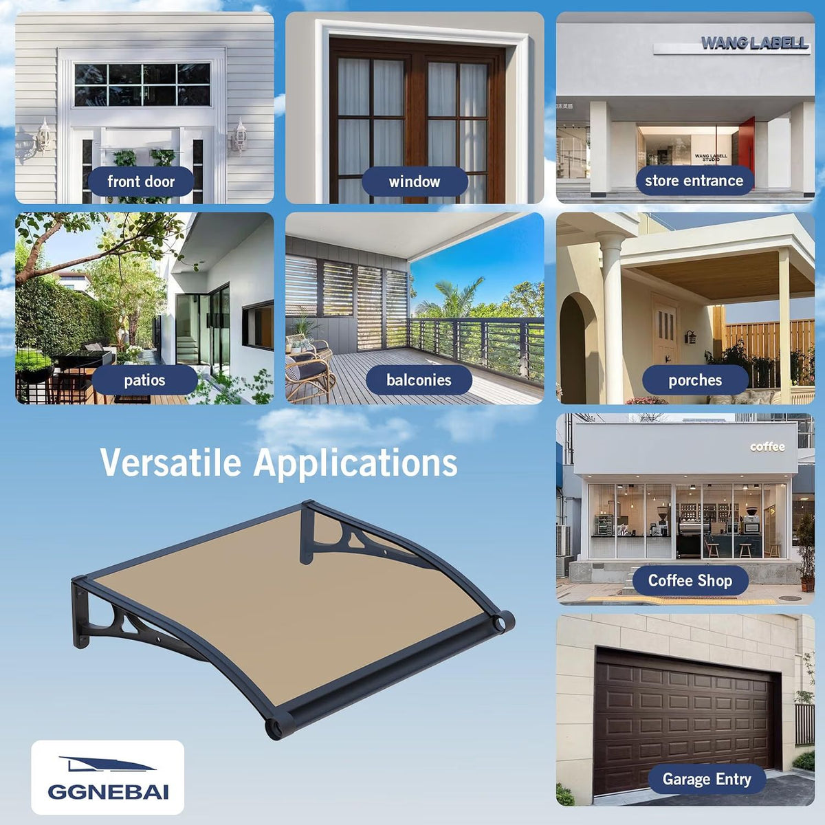 Door Canopy Awning 100x80cm Polycarbonate Aluminium UV Rain Snow Protection