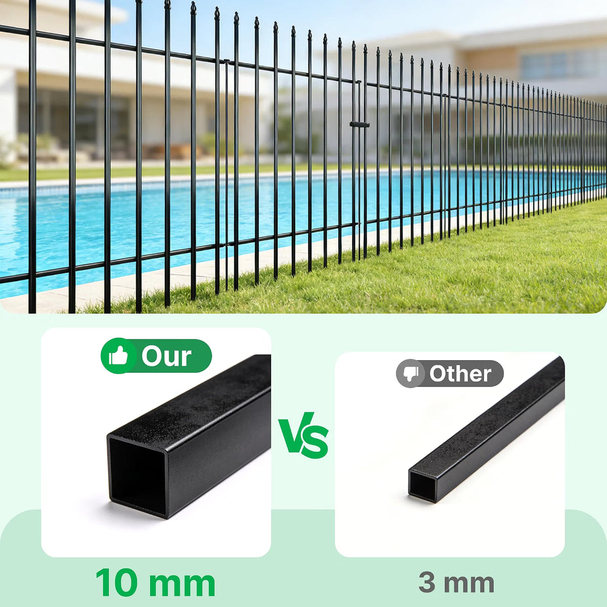 Metal Garden Fence 106cm Decorative 4 Panels 1 Gate Outdoor Animal Barrier Black