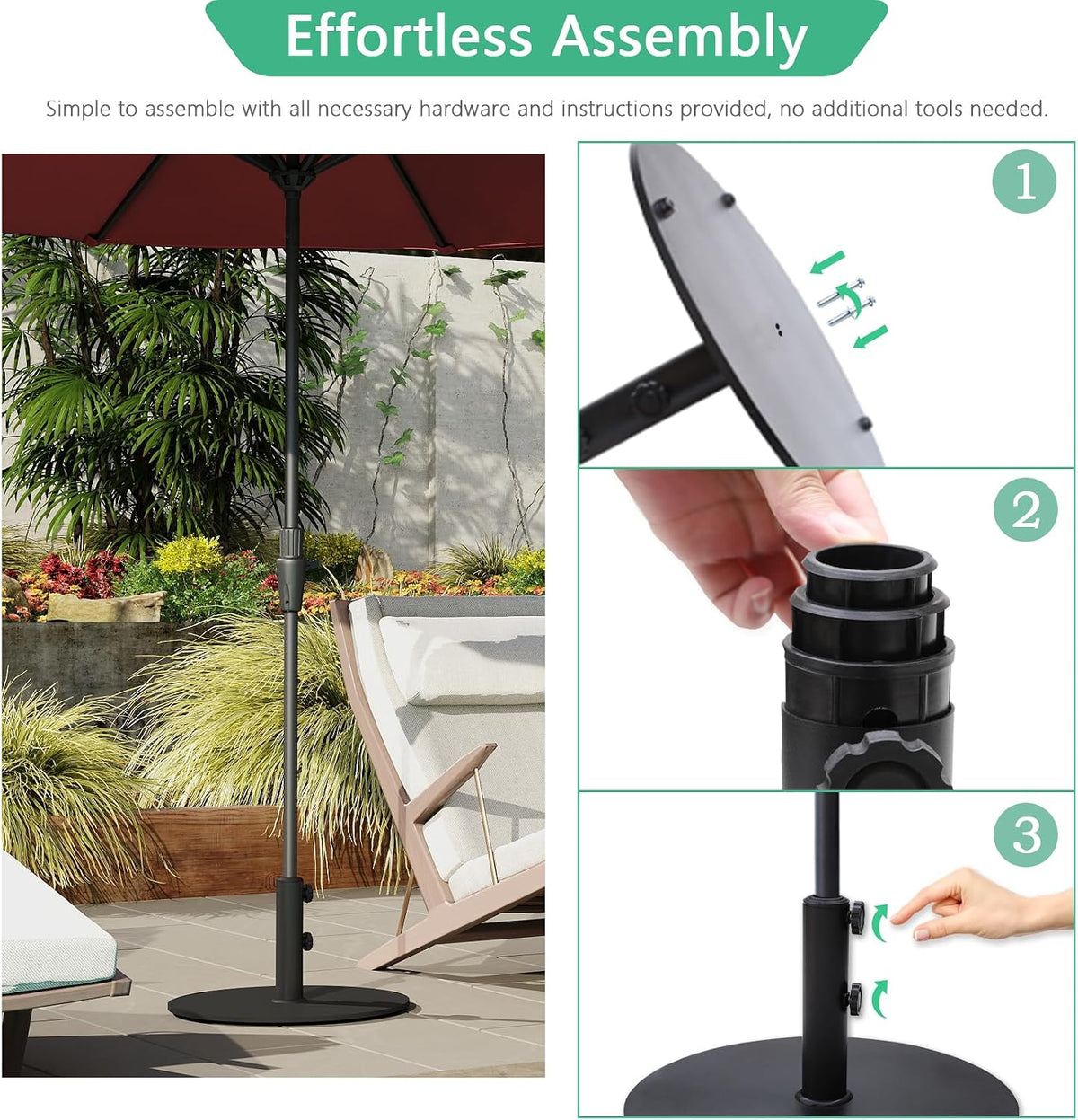 Parasol Base 15kg Heavy Duty Steel Plate 4 Non Slip Pads Black Helios&Hestia