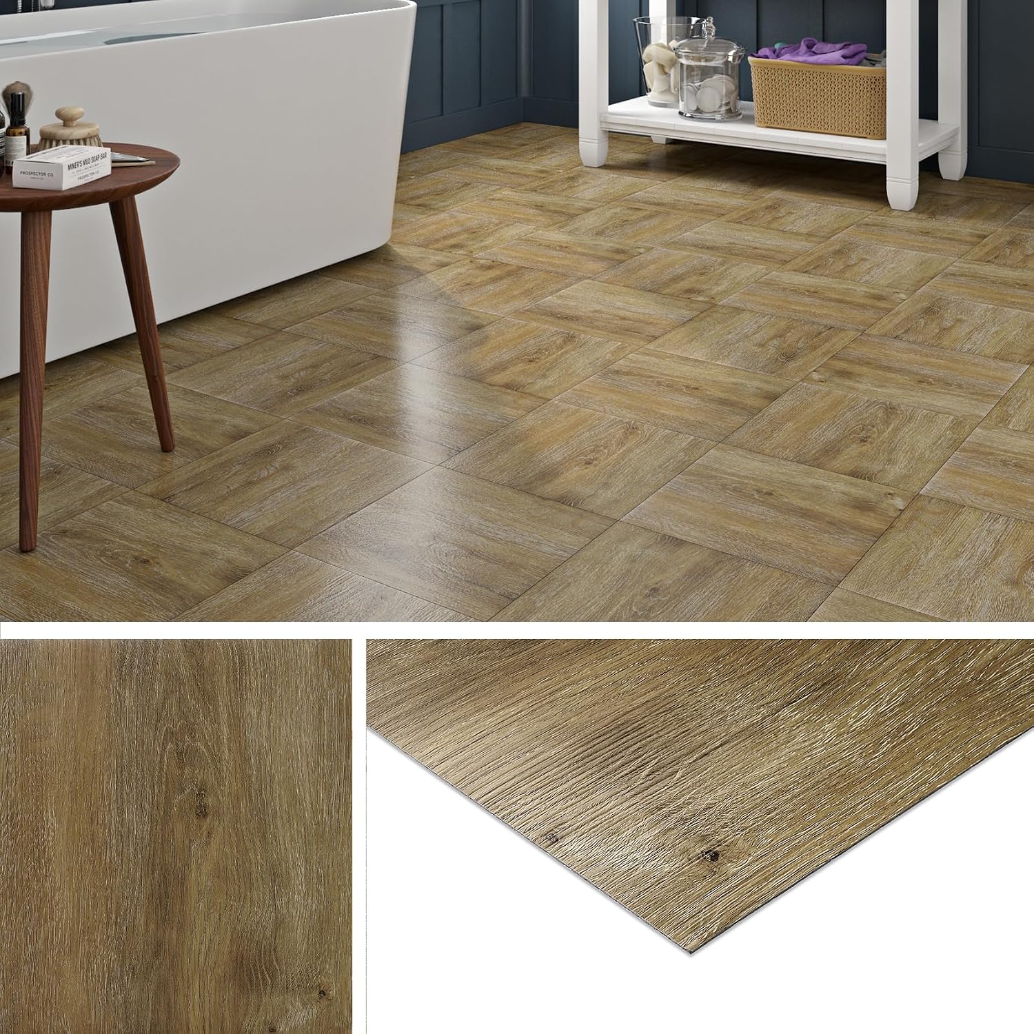 Peel Stick Vinyl Floor Tiles 30x30cm Oak Wood Effect Waterproof 32PCS Livelynine