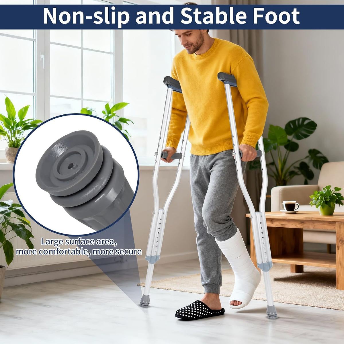 Underarm Crutches Set of 2 Adjustable Aluminium 150kg Padded Handles Large