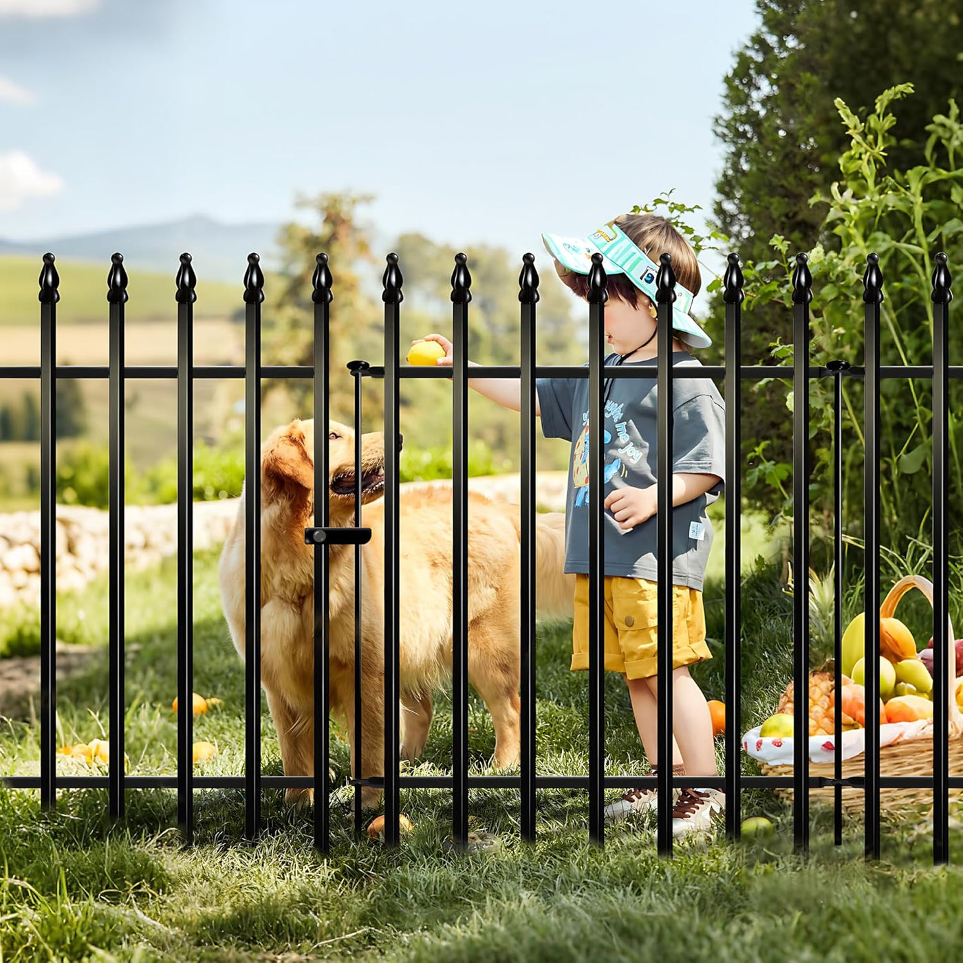 Metal Garden Decorative Fence 3.5m No Dig Animal Barrier Gate Black Thealyn