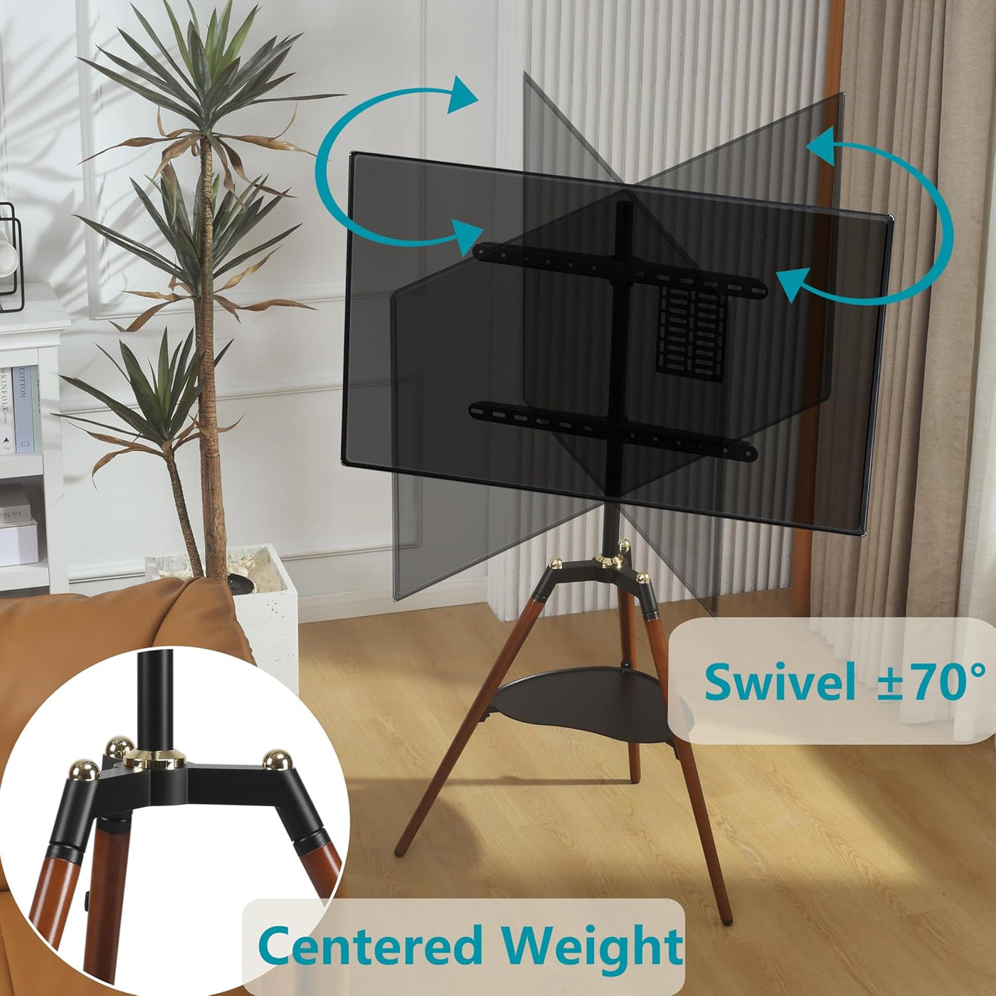 ETHU Tripod TV Stand, Height Adjustable 32-65'' LED LCD Display with 140° Swivel