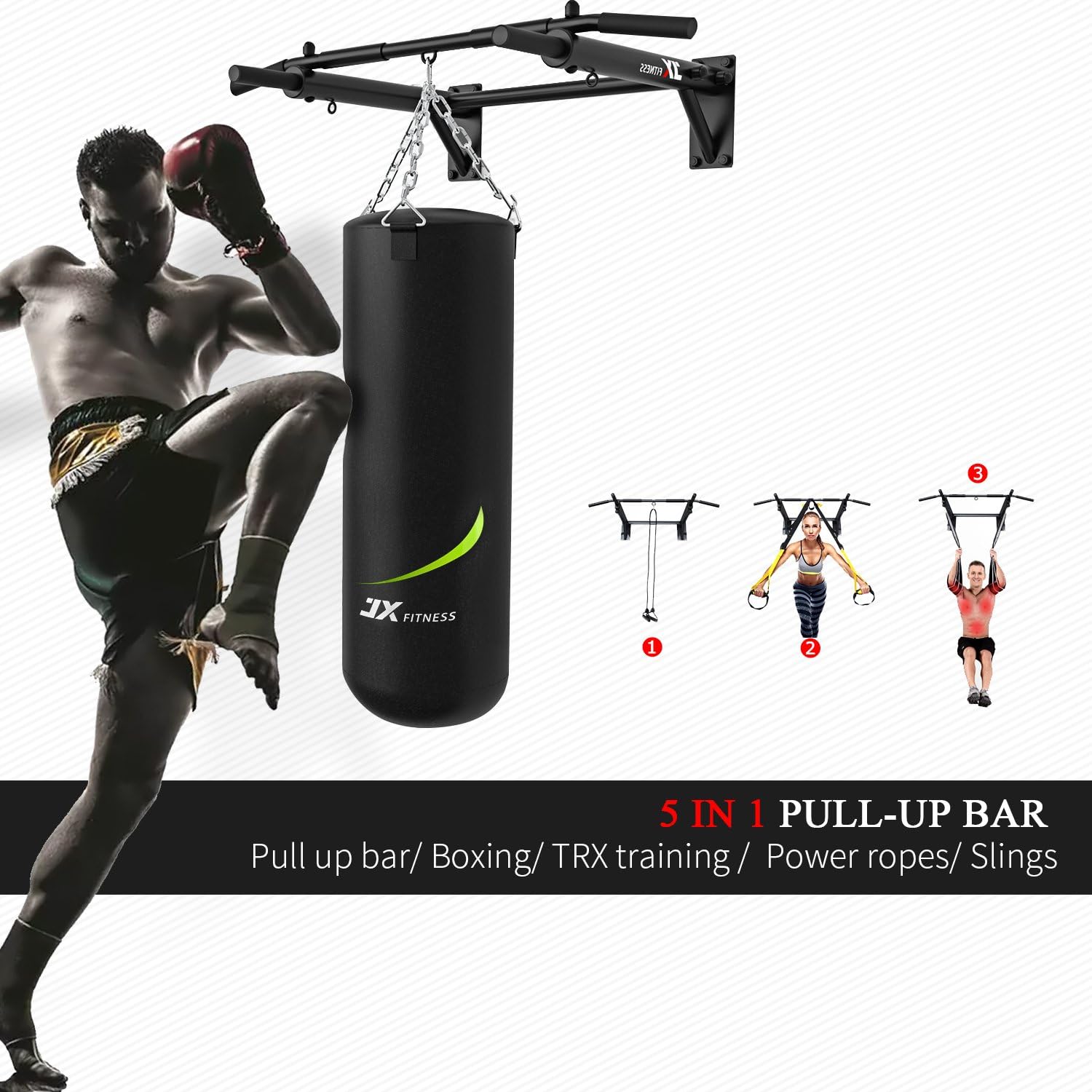 Wall Mounted Pull Up Bar Chin Up Punch Bag TRX Training Home Gym JX FITNESS Bar