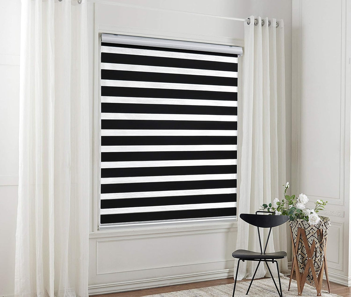 Zebra Roller Blind 115x150cm Day Night Window Curtain Black Taiyuhomes
