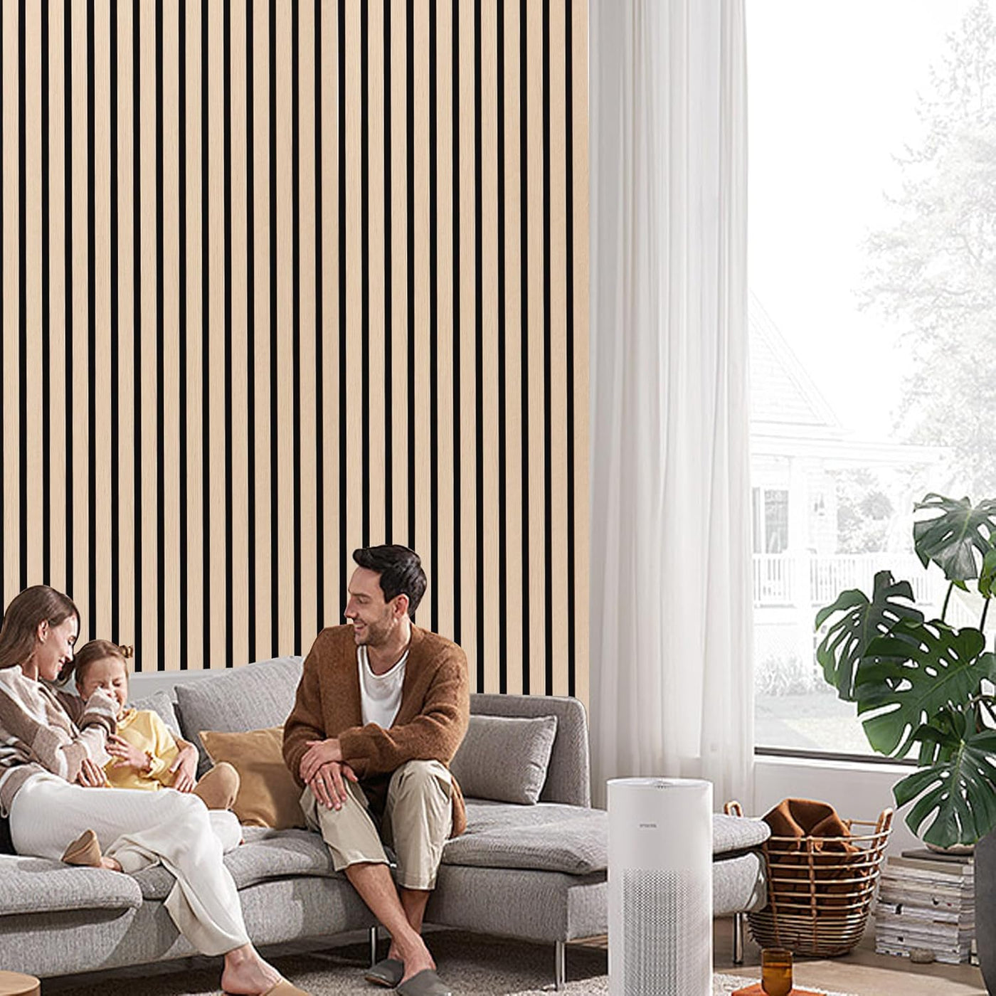 3D Slat Acoustic Wall Panels 2 Pack 122x60cm Wood Sound Absorbing Decor