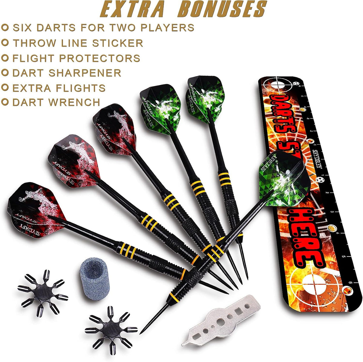 Dartboard Set Steel Tip 6 Darts 12 Flights Rotating Number Ring Bullseye Game Kit