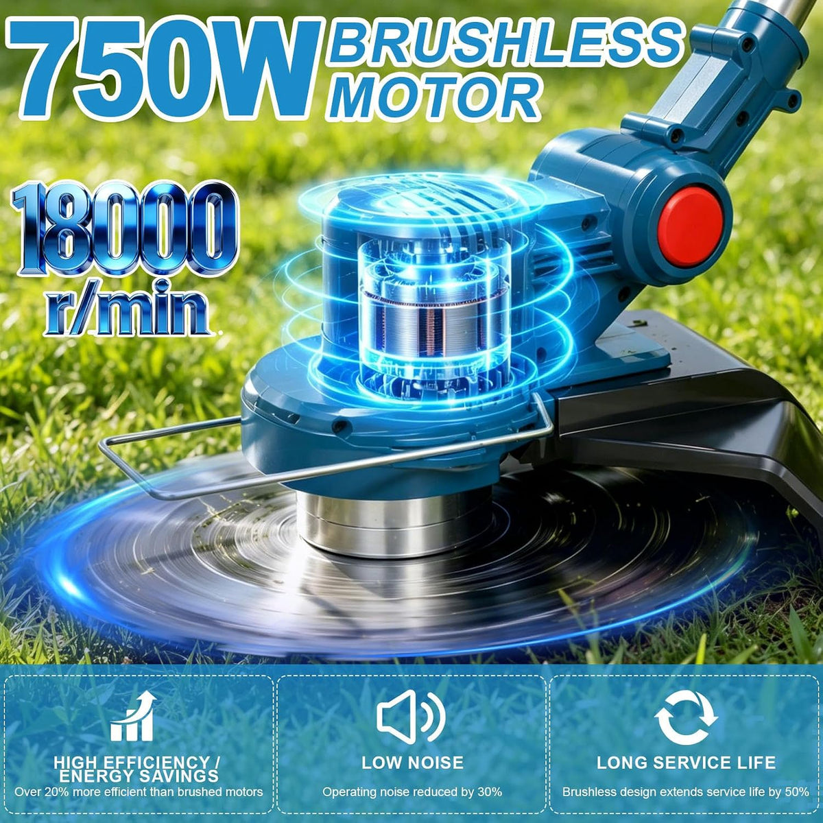 Cordless Grass Trimmer 21V 25cm 2 x 4.0Ah Batteries 5 Blade Types Strimmer