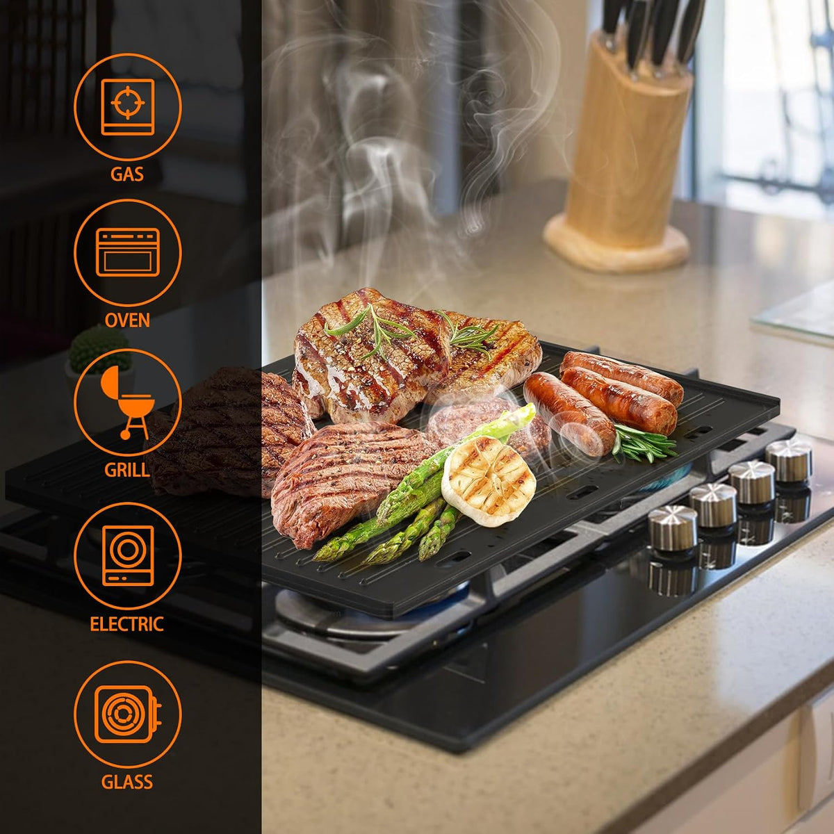 Cast Iron BBQ Griddle Plate 45.5x35cm Universal Outdoor Grill Onlyfire