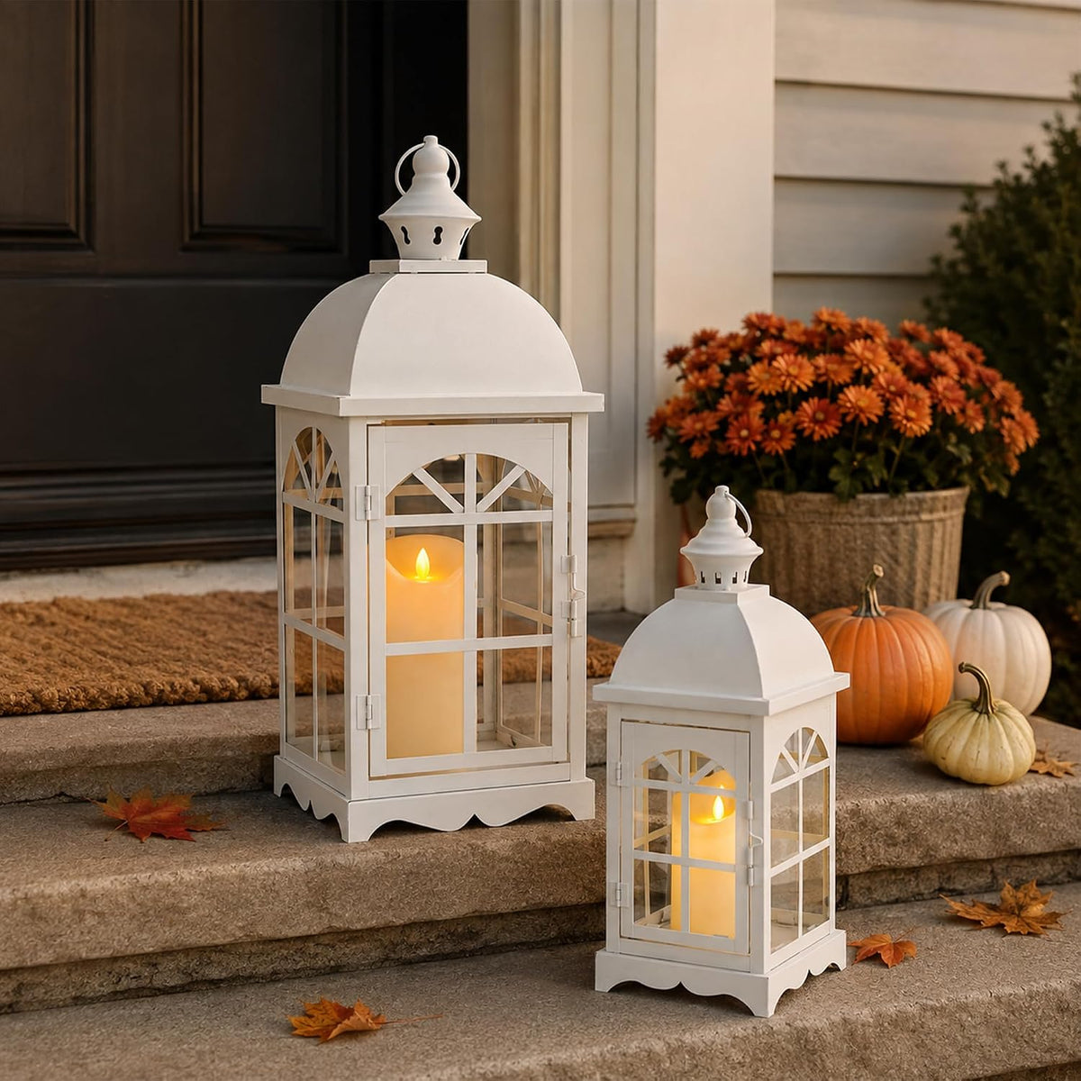 Candle Lanterns Set of 2 14.5 & 20 Inch White Vintage Farmhouse TRIROCKS